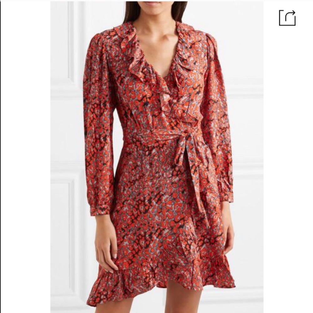 Maje Ruffled Leopard-Print Crepe Wrap Mini Dress - image 1